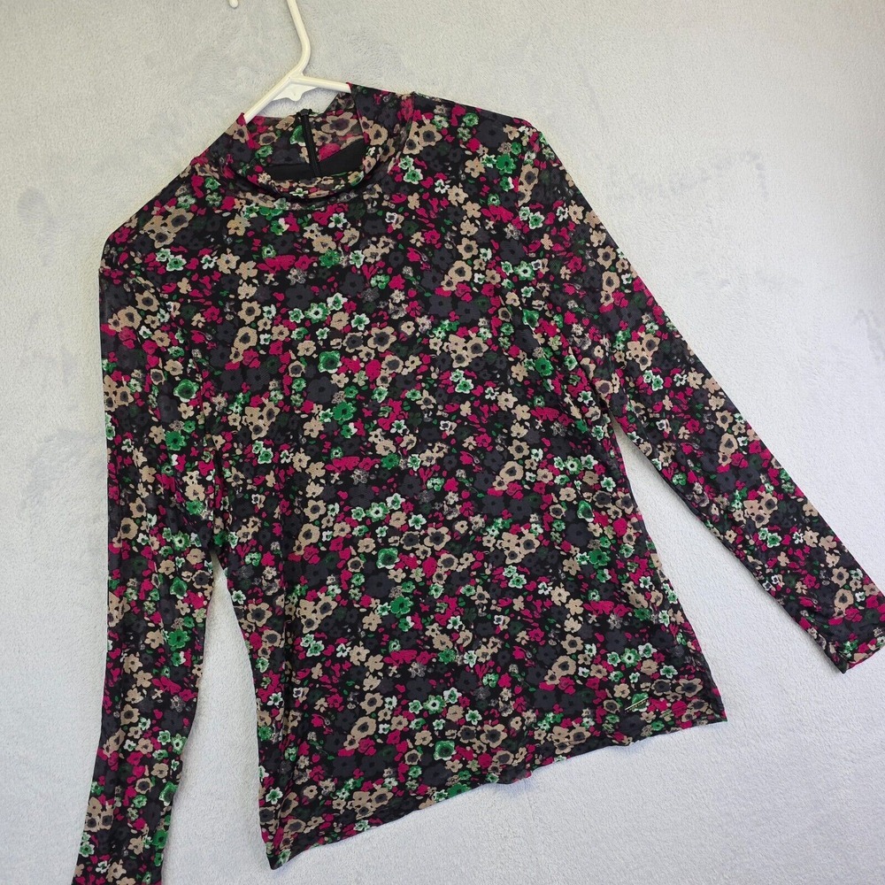 Anne Klein Top Womens M/L Micro‎ Mesh Floral Stretch Lined Fairy grunge Festival